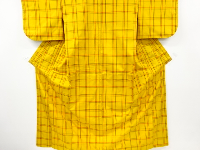 アンティーク　格子織り出し米沢紬着物